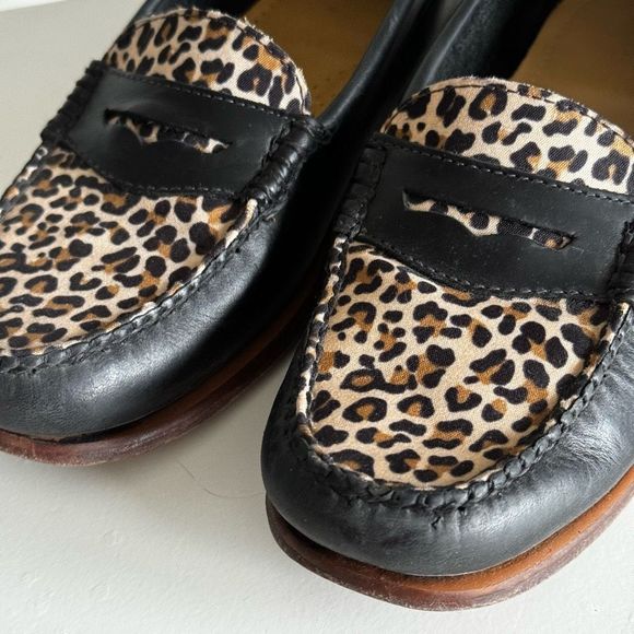 Vintage Black Leather Leopard Weejuns Penny Loafers  8 - Picture 4 of 9